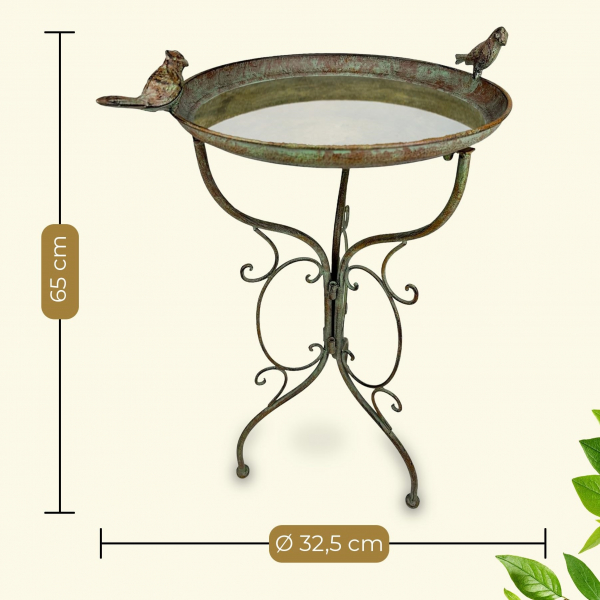 Vogeltränke Gijon Ø 32,5 cm – Stehendes Vogelbad aus Metall im Shabby-Chic-Stil